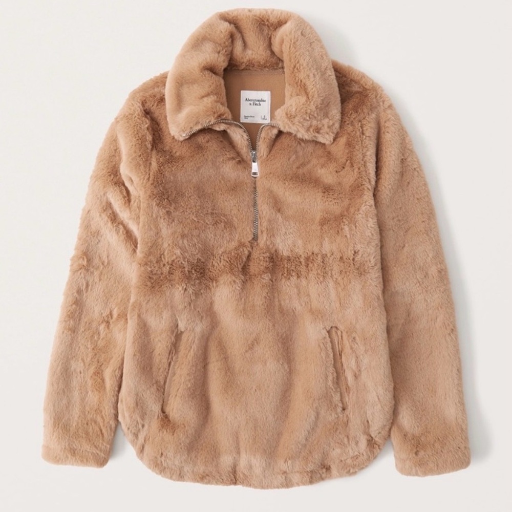 Abercrombie & Fitch Half-Zip Faux Fur Sweatshirt light camel colorway size M